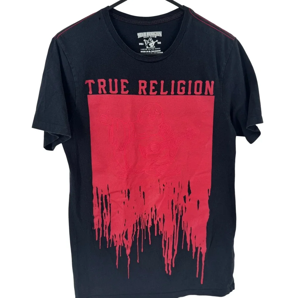 True‎ Religion Mens Black Red Buddha Drip Graphic T-Shirt XS Short Sleeve Tee